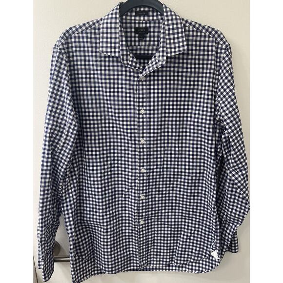 J. Crew‎ Men's Large Ludlow 120's 2 Ply Button Up LSleeve Plaid Check Blue White - Picture 3 of 6
